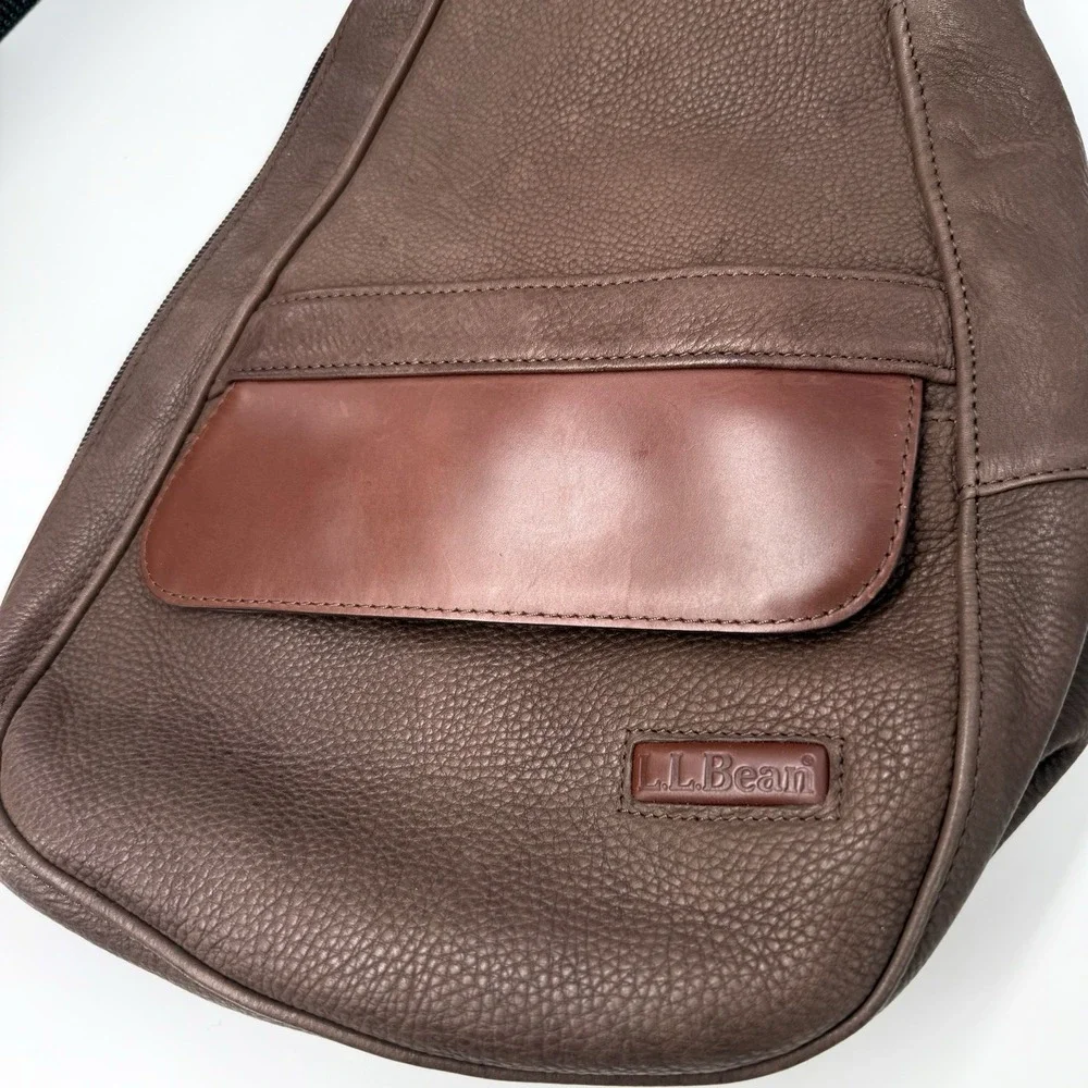 L.L. Bean Ameribag Healthy Back Bag Brown Leather Crossbody Sling Backpack